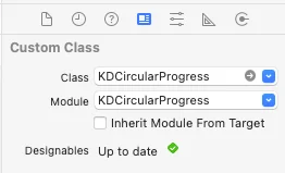 Identity Inspector에서 뷰의 Custom Class와 Module을 KDCircularProgress로 설정한 화면